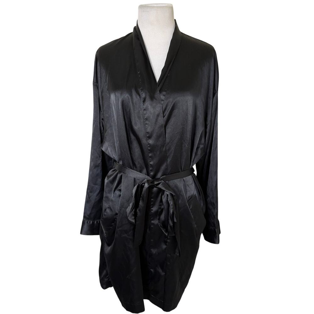 Vintage 90s Y2K Victoria’s Secret Black Satin Tie Waist Robe